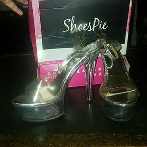 Clear and silver stiletto heels